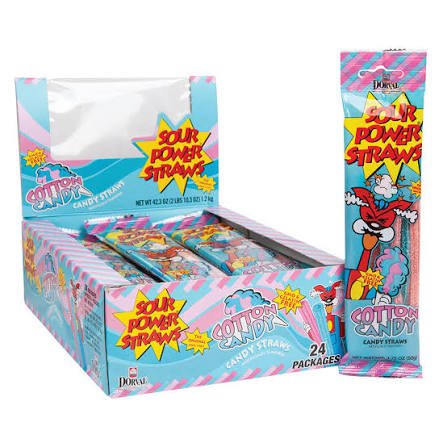 24 x Sour Power Straws Cotton Candy 50g