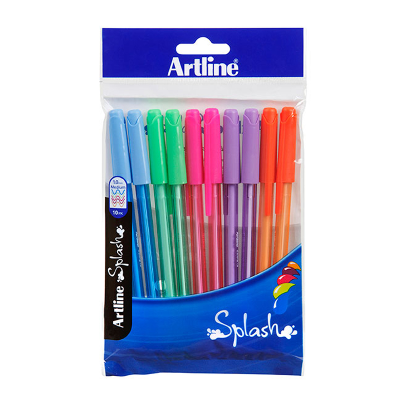 3 Pack x Artline Splash Ballpoint Pens Assorted Colours 10pc