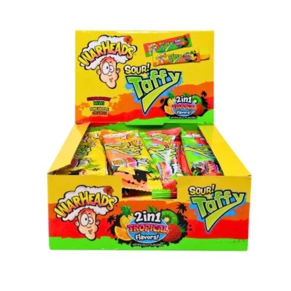 24 Pack x Warheads Taffy Bar 2-In-1 Tropical 42g