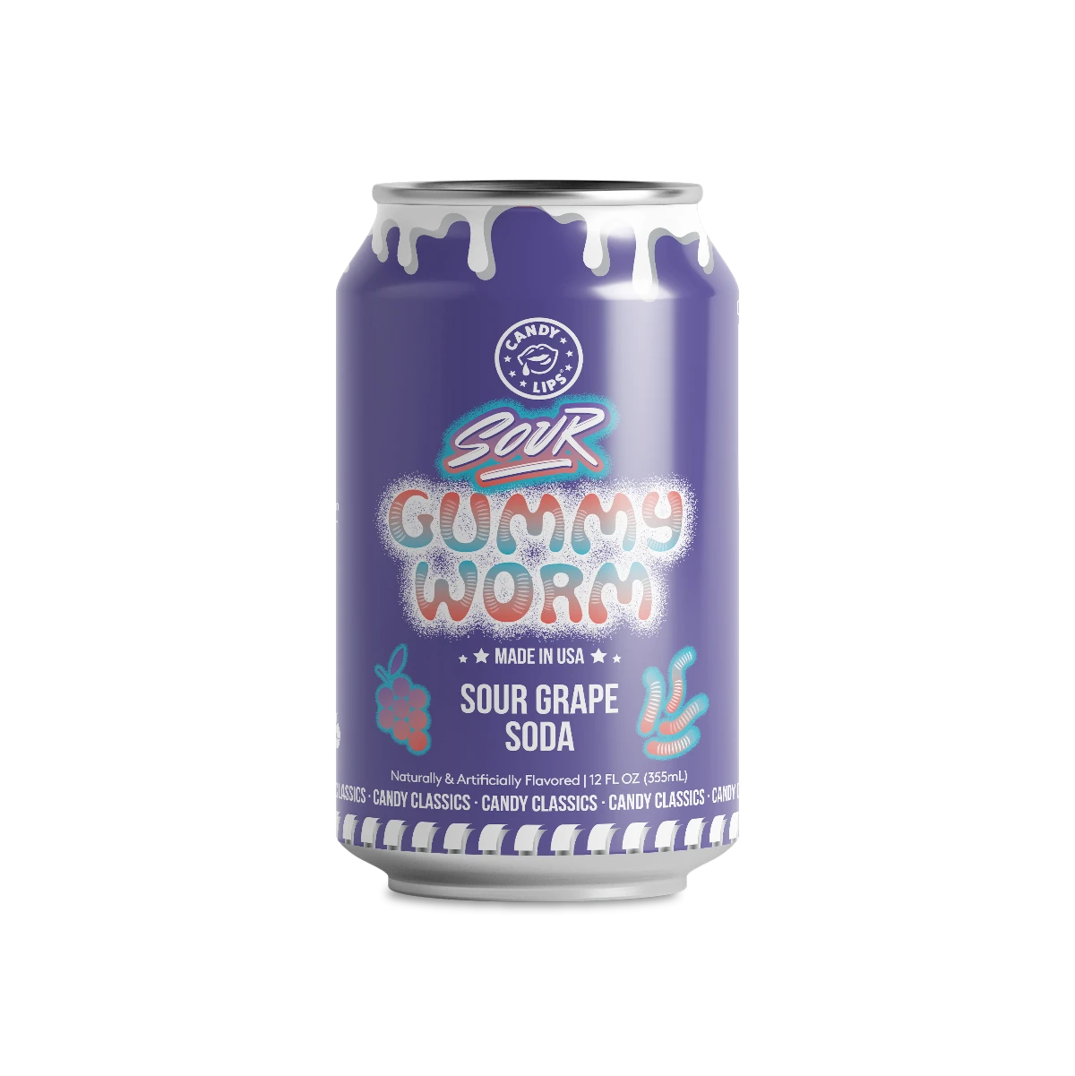 12 Pack x Candy Lips Sour Gummy Worm Soda 355ml