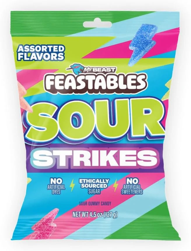 2 Pack x Mr Beast Feastables Sour Strikes Assorted Gummy Candy 127g