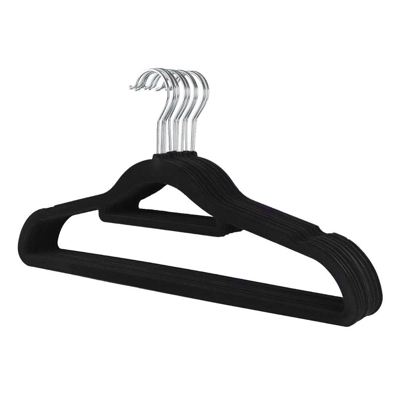 5 Pack x Home Master Black Velvet Coat Hangers Non-Slip Surface 45 Pack x 23cm (4pc)