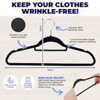 5 Pack x Home Master Black Velvet Coat Hangers Non-Slip Surface 45 Pack x 23cm (4pc)