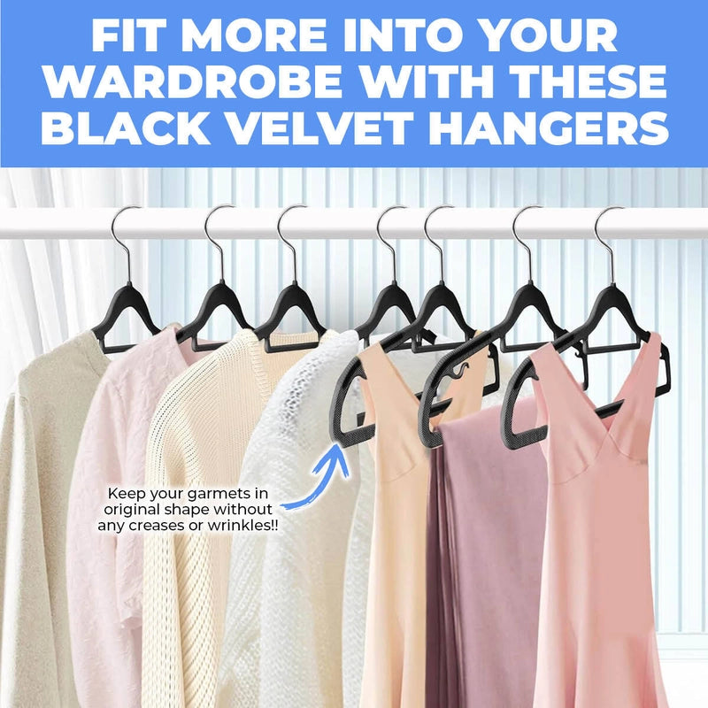5 Pack x Home Master Black Velvet Coat Hangers Non-Slip Surface 45 Pack x 23cm (4pc)