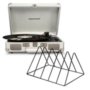 Crosley Cruiser Bluetooth Portable Turntable - White Sands + Gadhouse Vinyl Rack Bundle - Black
