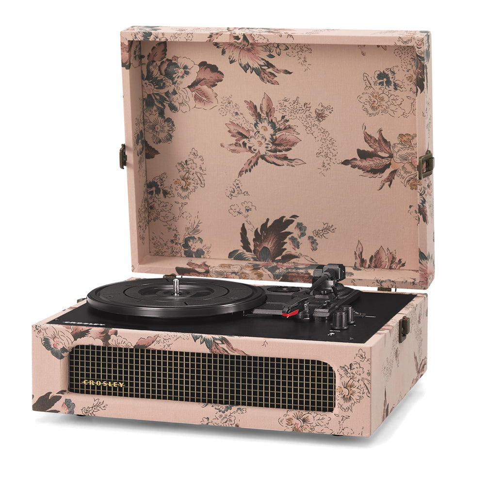 Crosley Voyager Bluetooth Portable Turntable - Floral + Gadhouse Vinyl Rack Bundle - Black
