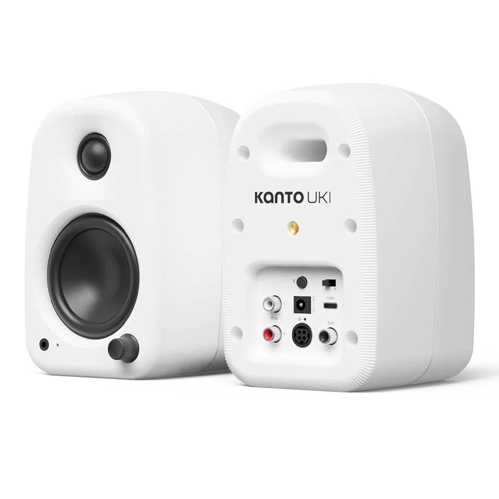 Kanto UKI 100W Desktop Speakers with Bluetooth, USB-C, Headphone out, Onyx (Matte White), Pair