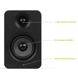 Kanto YU Passive 4" Speakers with 1" Silk Dome Tweeter and 4" Kevlar Woofer - Black, Pair