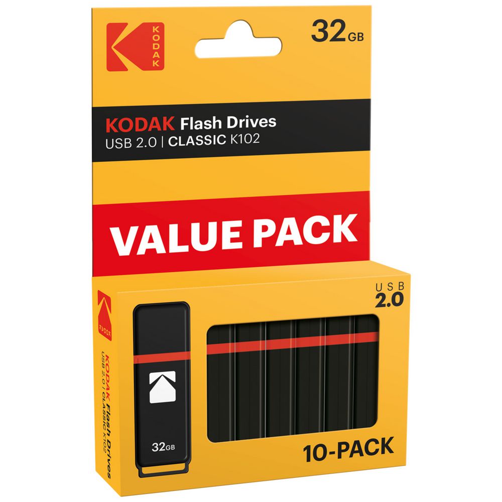 Kodak flash drives packaging with 10-pack on a white background