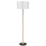Sarantino Metal Floor Lamp in Brushed Brass Finish Black Linen Shade