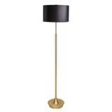 Sarantino Metal Floor Lamp in Brushed Brass Finish Black Linen Shade