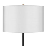 Sarantino Metal Floor Lamp in Brushed Brass Finish Black Linen Shade