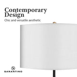 Sarantino Metal Floor Lamp in Brushed Brass Finish Black Linen Shade