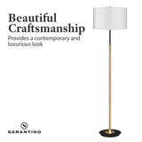 Sarantino Metal Floor Lamp in Brushed Brass Finish Black Linen Shade