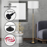 Sarantino Metal Floor Lamp in Brushed Brass Finish Black Linen Shade