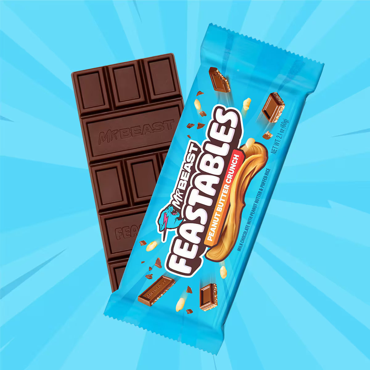 10 Pack x Mr Beast Feastables Chocolate Peanut Butter Crunch - 60g