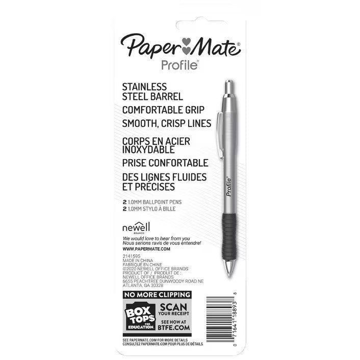 6 Pack x Paper Mate Profile Ballpoint Pens Black 1.0mm (2pc)