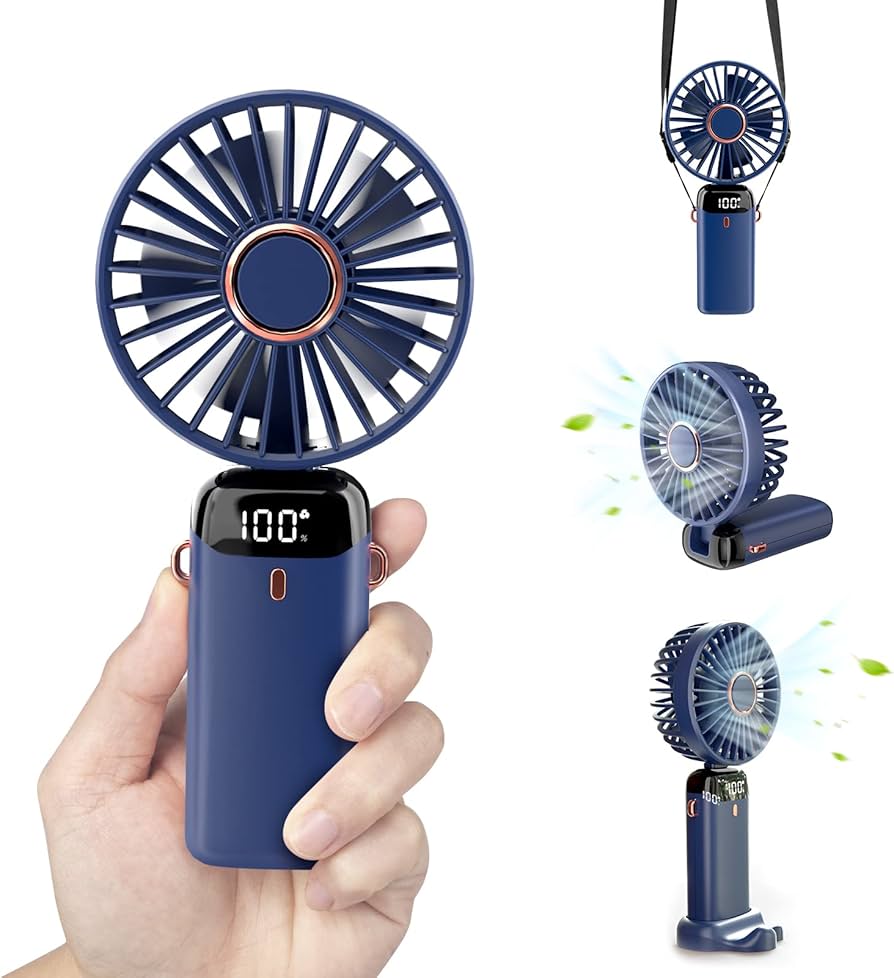 Portable Foldable Handheld Desk Fan with LED Digital Display (5 Speed) - Assorted Colours