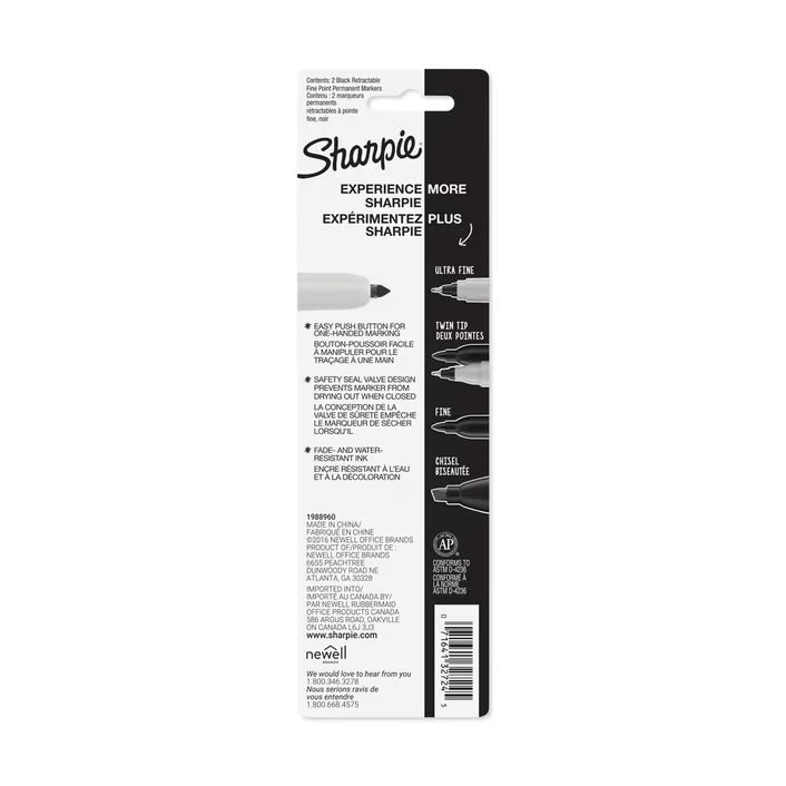 6 Pack x Sharpie Retractable Fine Point Permanent Marker - Black