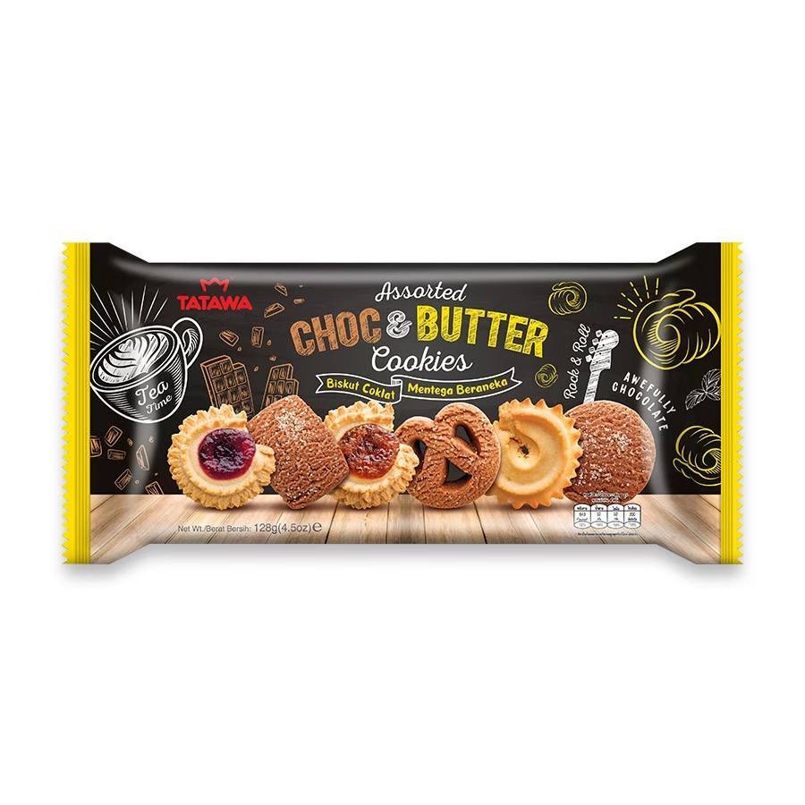 24 Pack x Tatawa Assorted Choc Butter Cookies 128g