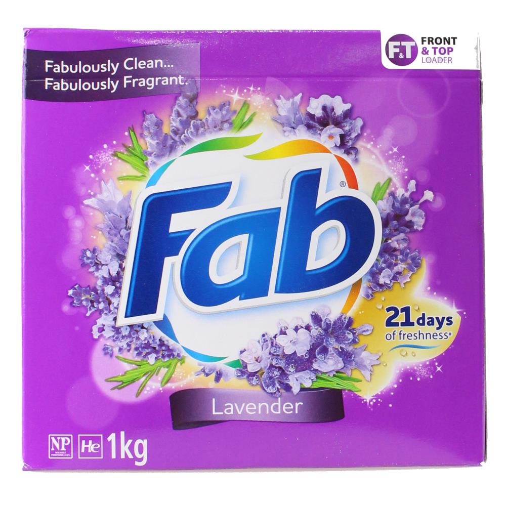 2 x Fab Front & Top Loader Lavender Laundry Powder 1kg