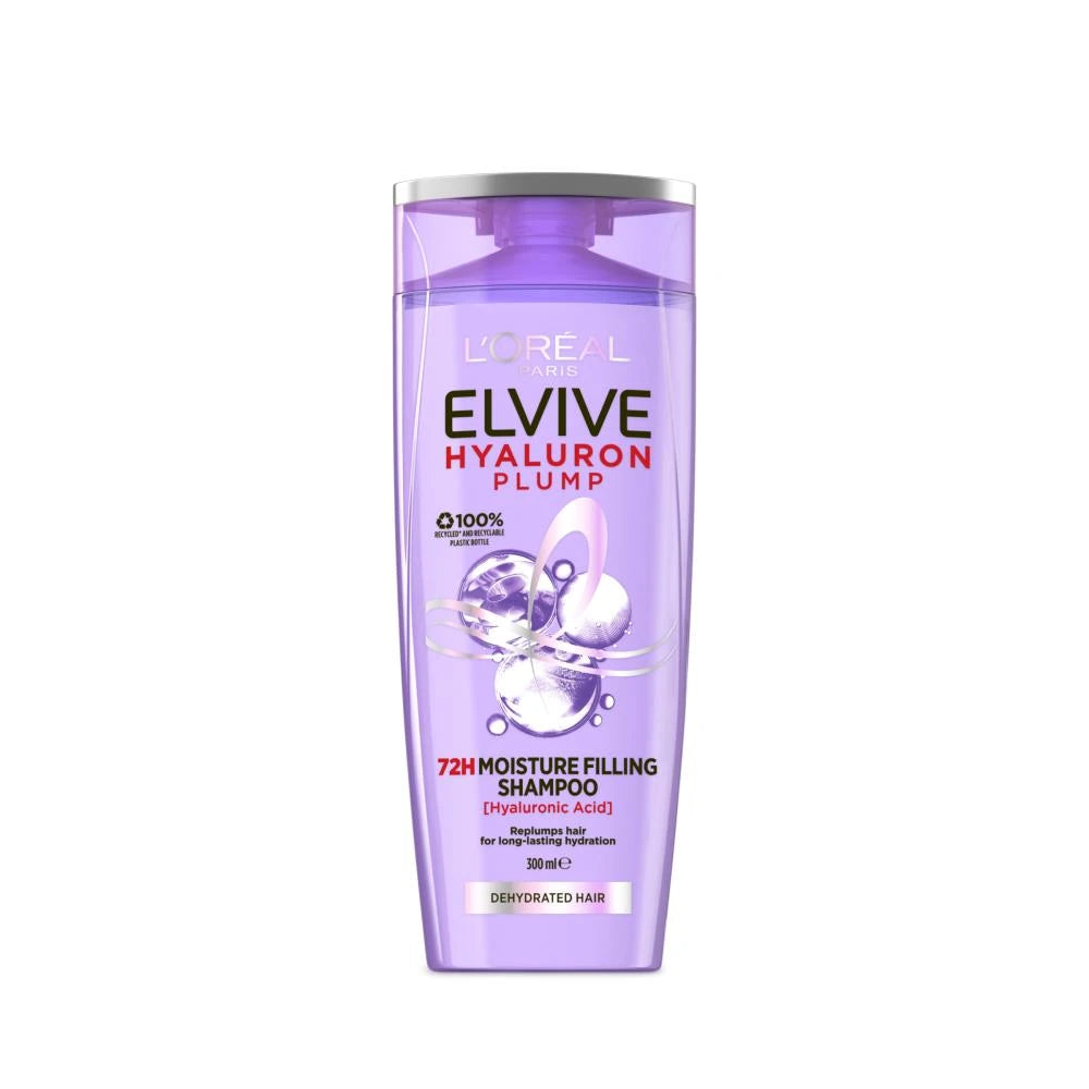 2 Pack x L'Oreal 300ml Shampoo Elvive Hyaluron Plump 72H Moisture Filling Dehydrated Hair