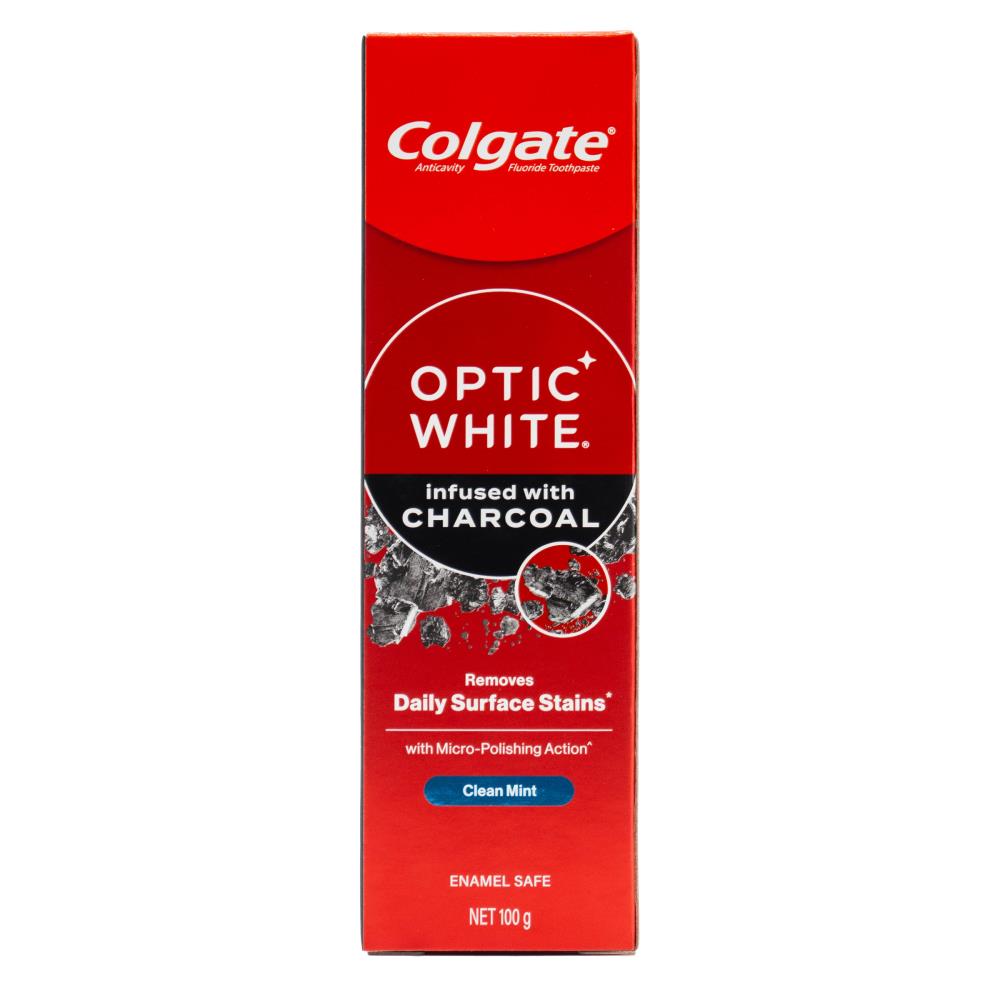 2 x Colgate Optic White Infused with Charcoal Clean Mint Toothpaste 100g