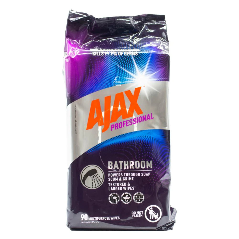 8 Pack x AJAX 90pc Bathroom Wipes Professional Industrial Strength Hygiene for Bathrooms