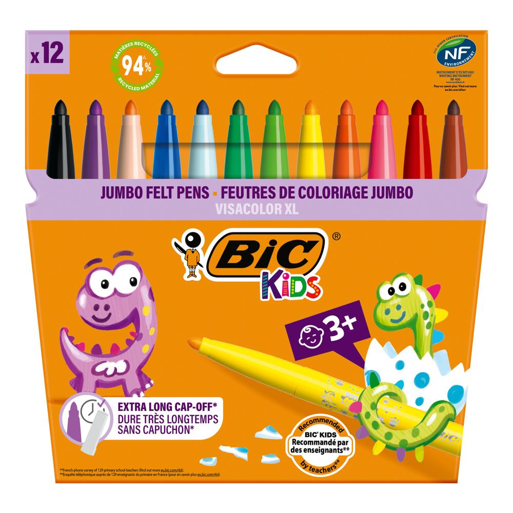 12 x Bic Jumbo Felt Pens Kids Various Colours PK12