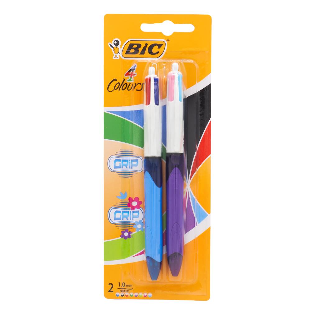 6 x Bic 4 Colours Pen Grip Medium 1.0mm PK2