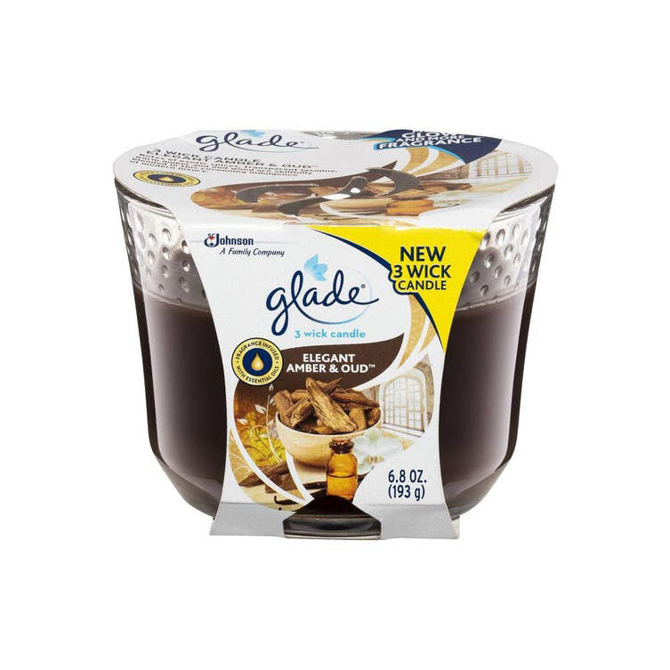 Glade 3 Wick Candle - Elegant Amber & Oud 193g