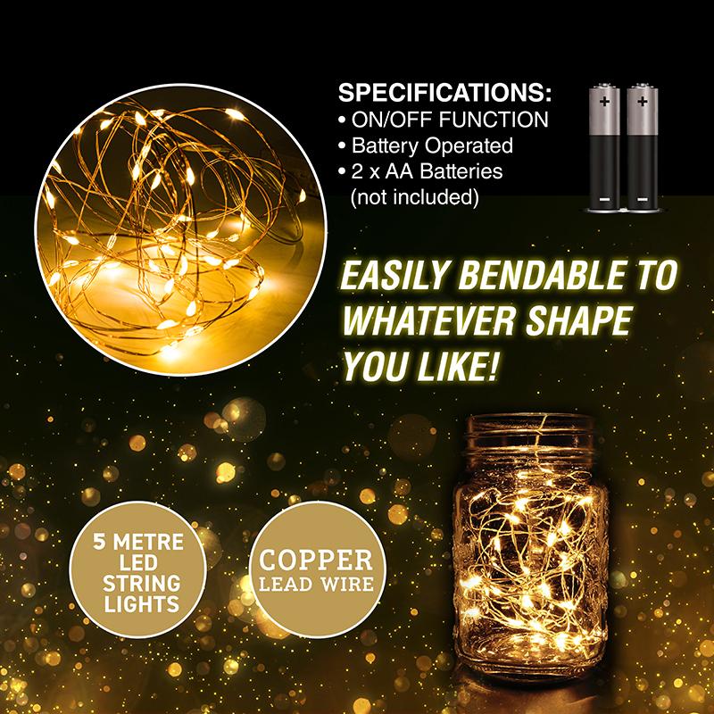 5 Metre LED Fairy String Lights - 2 Pack