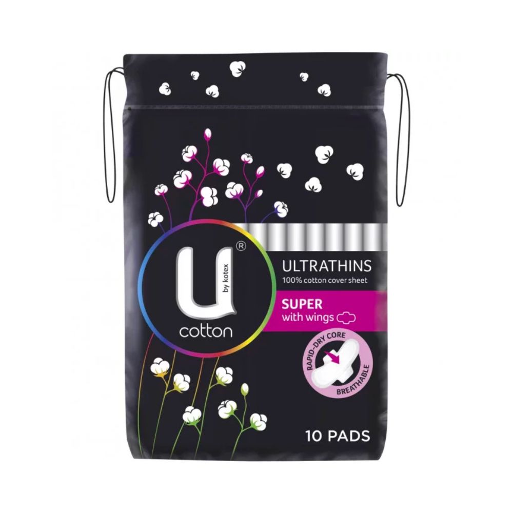 2 Pack x U By Kotex Cotton Ultrathin Pads Super with Wings 10pc