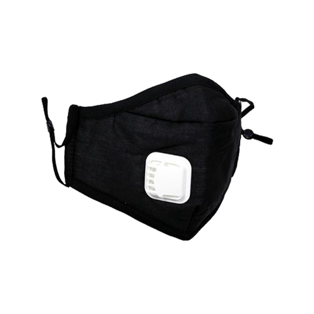 Reusable Cotton Face Mask with Valve - Black