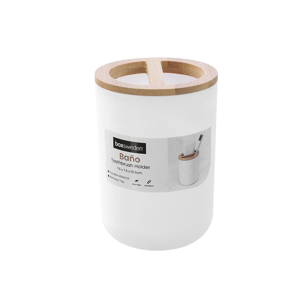 Boxsweden Bano Toothbrush Holder with Bamboo Top - 7.5x7.5x10.5cm