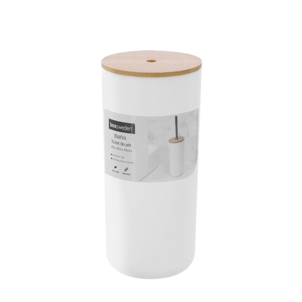Boxsweden Bano Toilet Brush Holder with Bamboo Top - 10.5x10.5x35cm