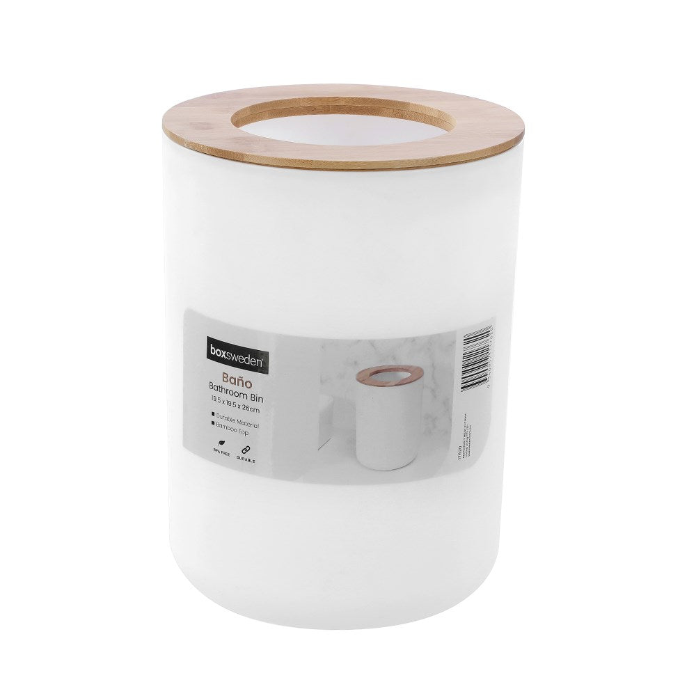 Boxsweden Bano Bathroom Bin with Bamboo Top - 19.5x19.5x26cm