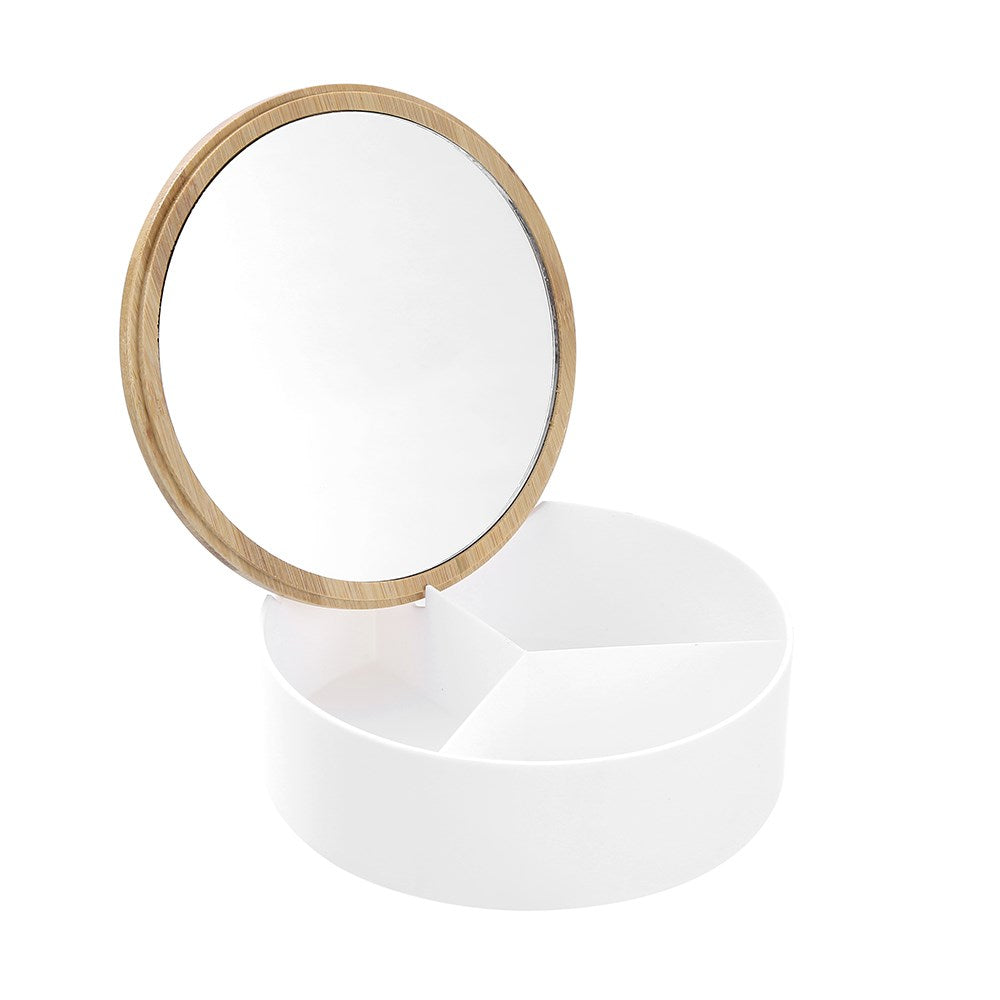 Boxsweden Bano Round Jewellery Organiser Box with Mirror Top - 14x14x5cm