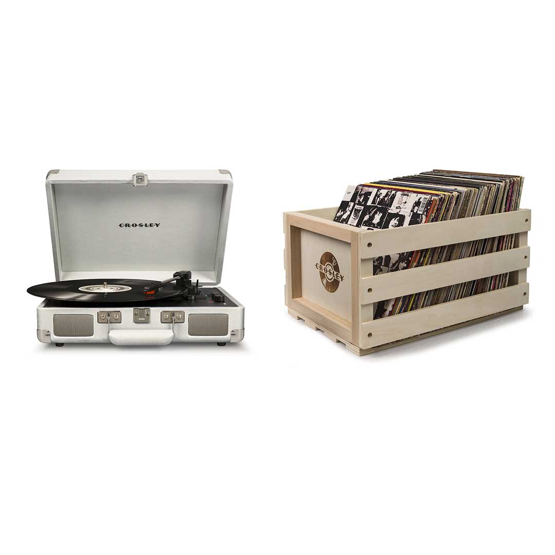 Crosley Cruiser Deluxe Vintage 3-Speed Portable Turntable + Free Record Storage Crate