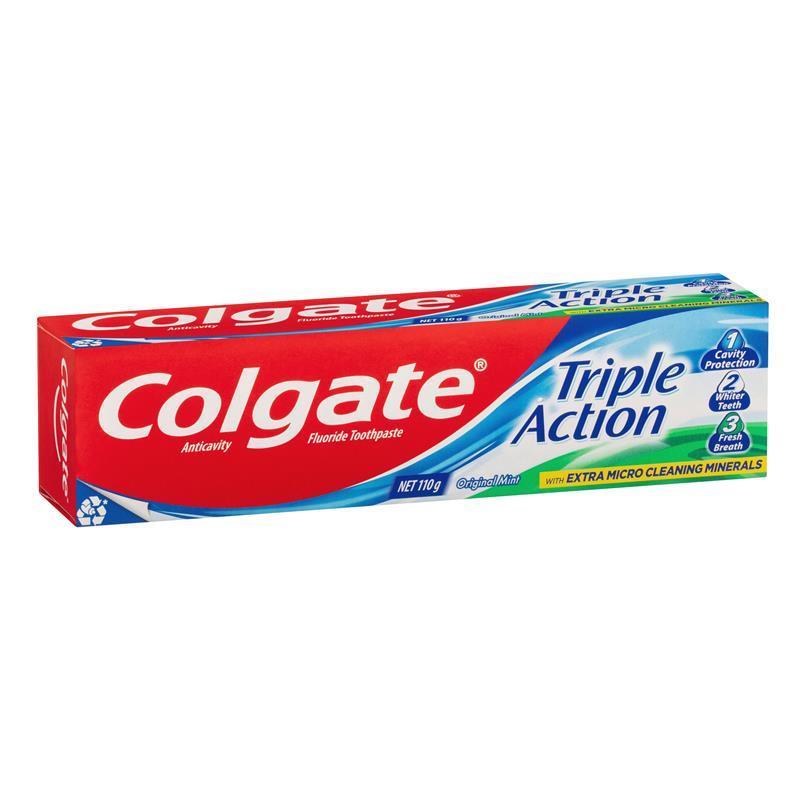 2 Pack x Colgate Triple Action Cavity Protection Fluoride Original Mint Toothpaste - 110g