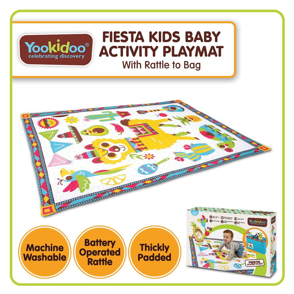Yookidoo Fiesta Kids Baby Activity Playmat to Bag with Musical Rattle