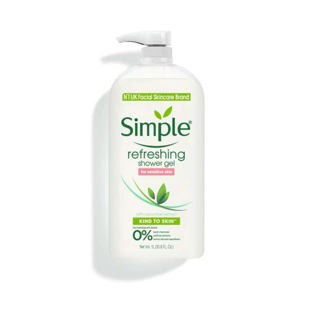 Simple Refreshing Shower Gel For Sensitive Skin With Cucumber Extract 1L