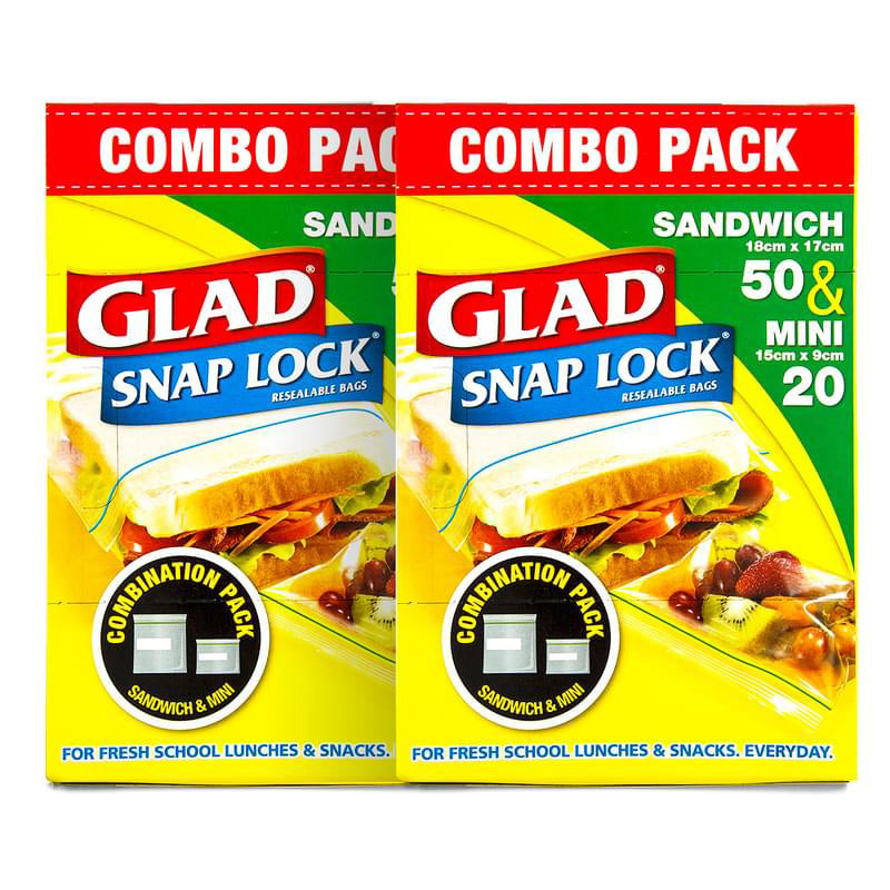 2 x Glad Snap Lock Sandwich & Mini Bags Combo 70pk