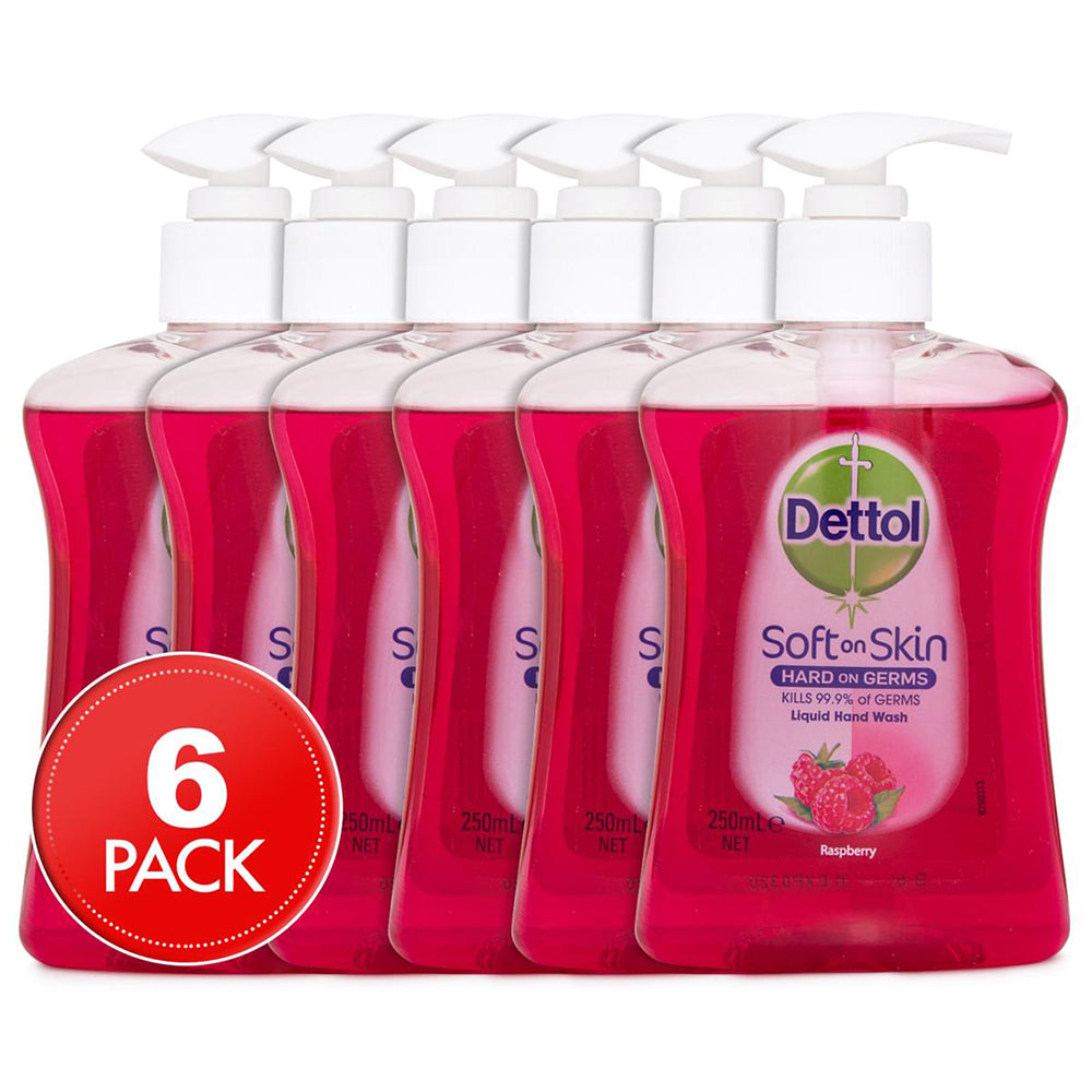 6 Pack x Dettol Liquid Soft On Skin Hand Wash Raspberry 250mL