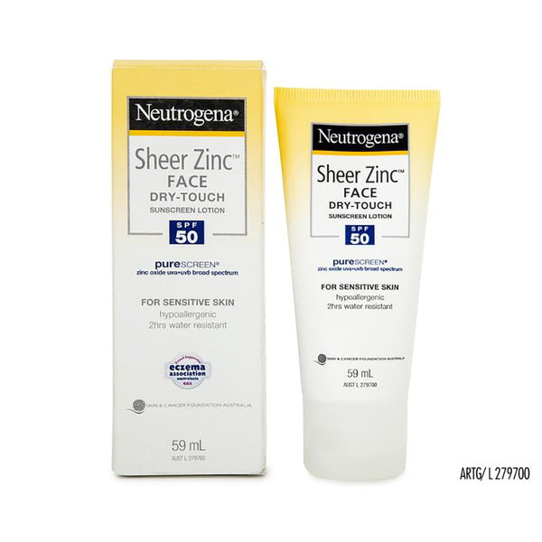Neutrogena Sheer Zinc Face Dry Touch Sunscreen Lotion SPF50 88mL Smooth Sales
