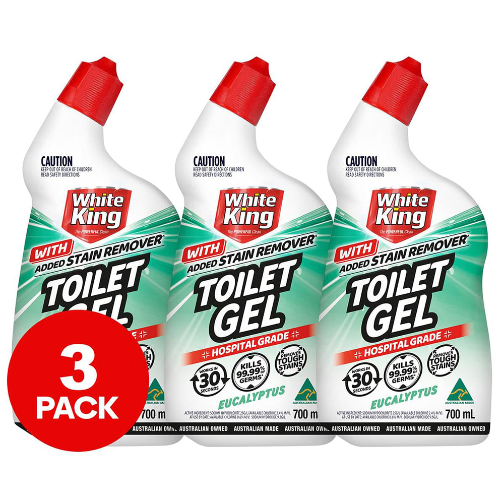 3 Pack x White King Toilet Gel Stain Remover Eucalyptus 700mL
