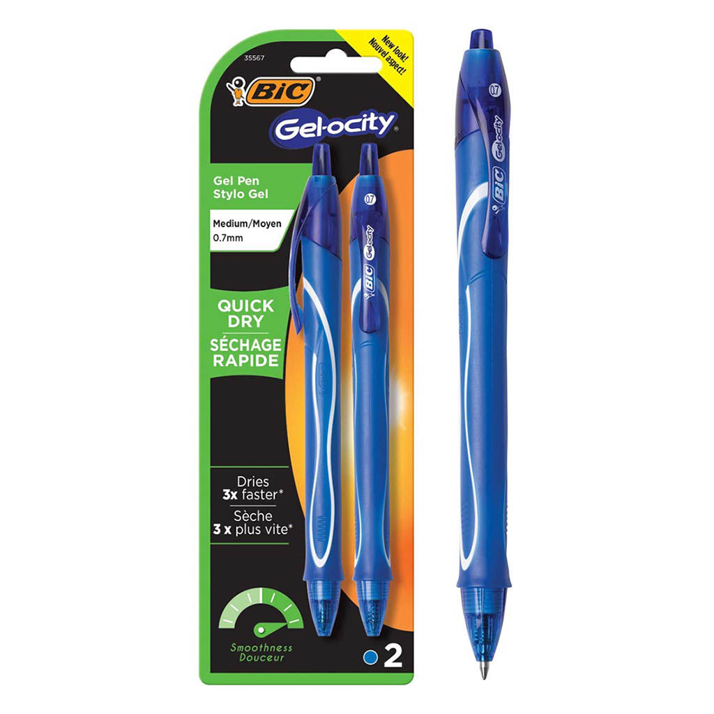 6 Pack x BIC Gelocity Stylo Retractable Ballpoint Pen - Blue 2pc