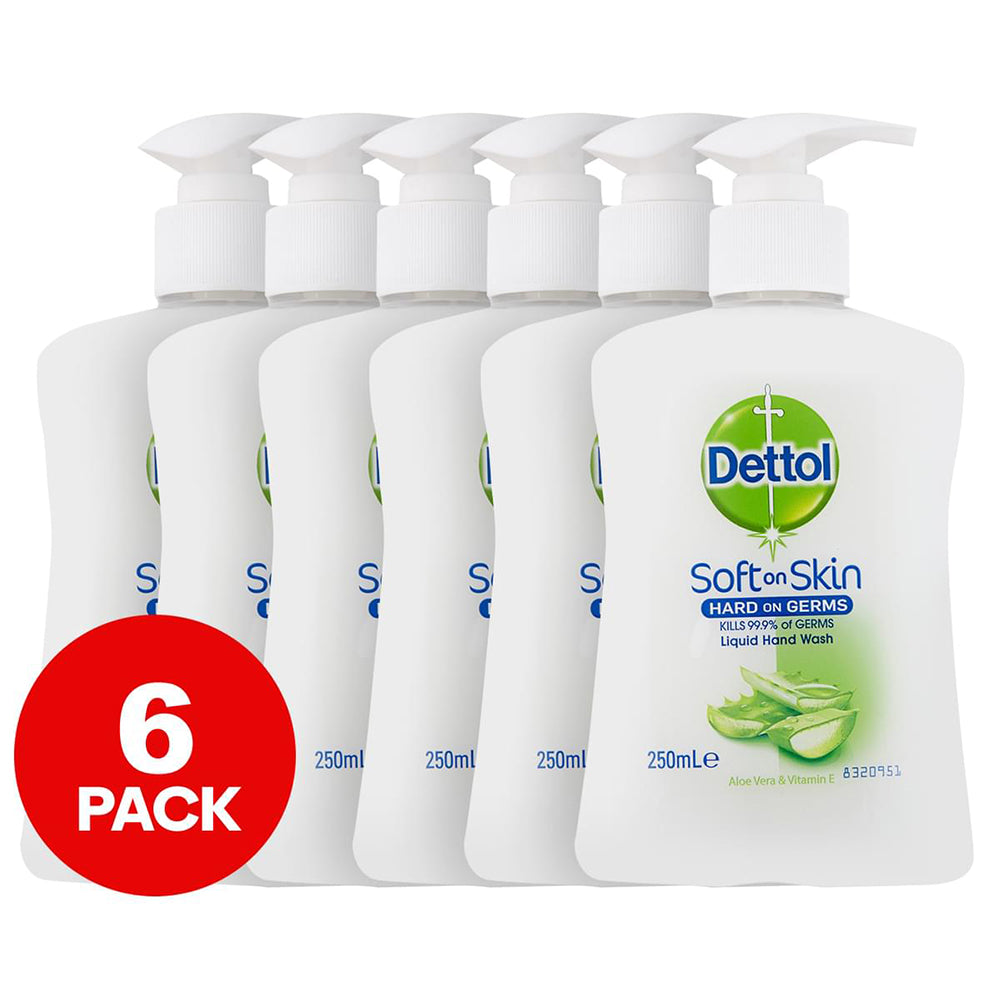 6 Pack x Dettol Soft On Skin Liquid Hand Wash Aloe Vera & Vitamin E - 250mL