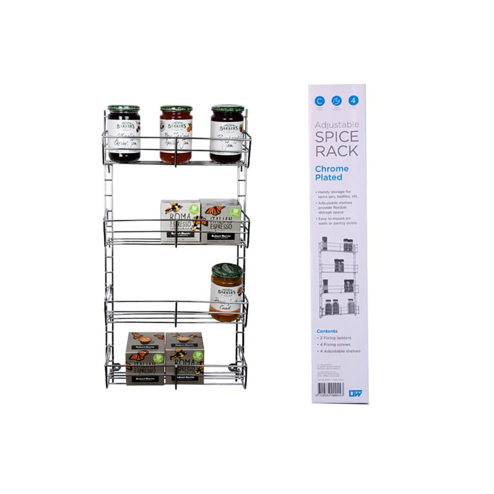Adjustable 4 Tier Chrome Plated Spice Rack