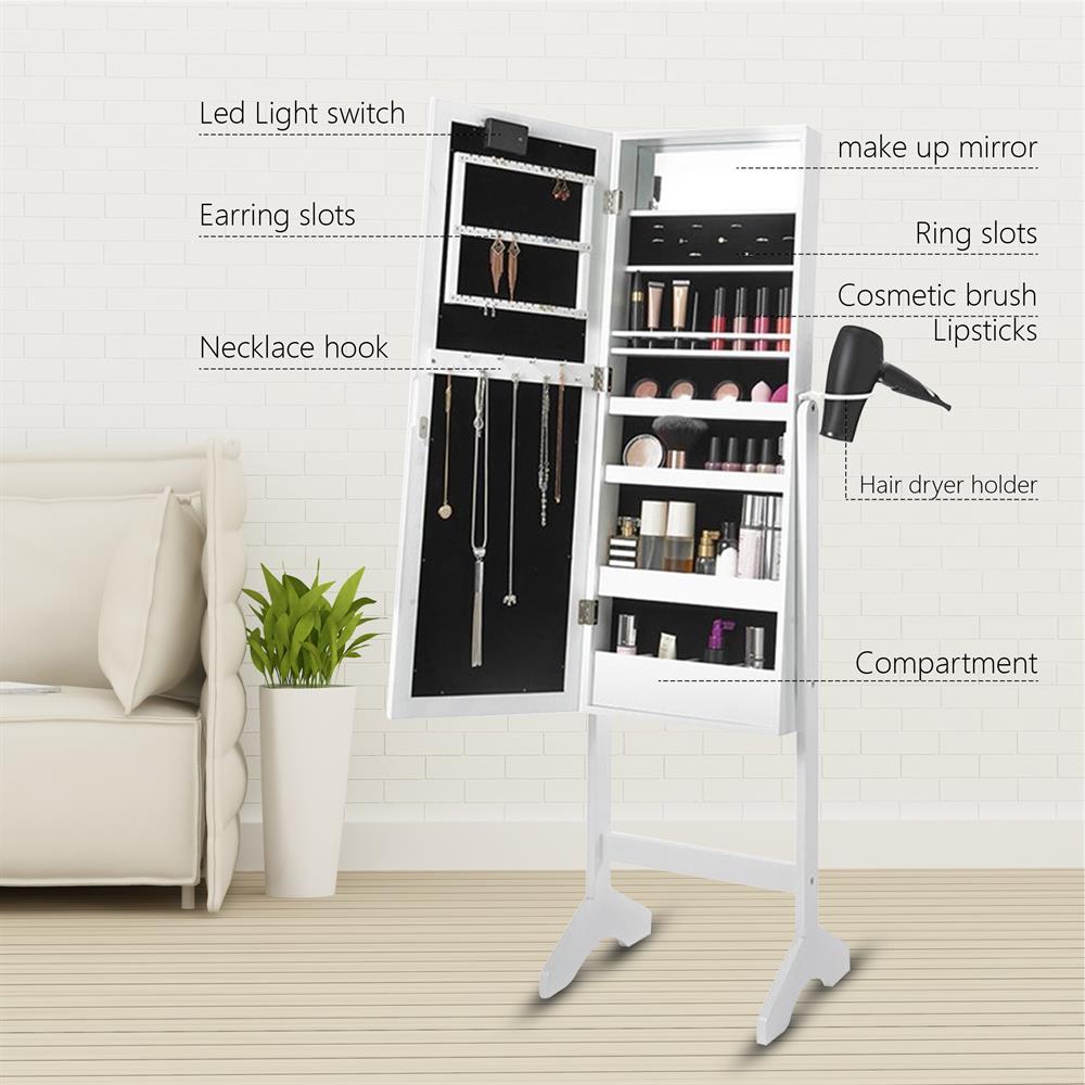 LED Hollywood Style Jewellery Mirror Standing Cabinet